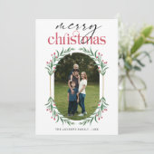 Minimalistisch groen Kerstmis Familie Fotocollage Feestdagenkaart (Staand voorkant)