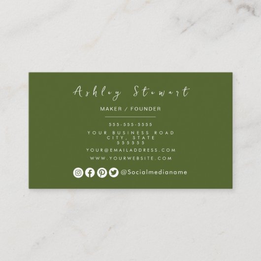 Minimalistisch groen moderne moderne merk voor mos visitekaartje (Voorkant)
