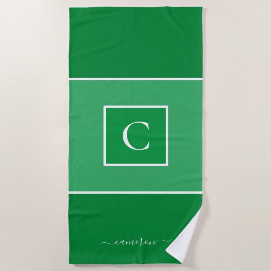 Minimalistisch Groen Monogram Aangepaste Beach Tow Strandlaken (Voorkant)