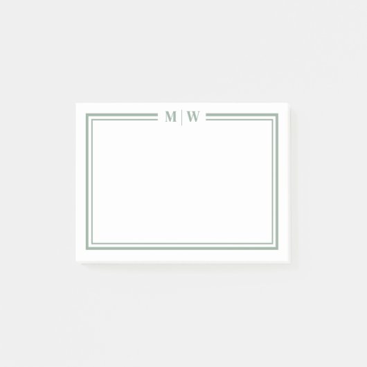 Minimalistisch groen monogram post-it® notes (Voorkant)