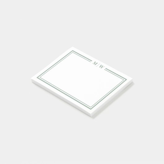 Minimalistisch groen monogram post-it® notes (Schuin)
