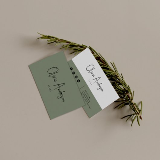 Minimalistisch groen neutraal script boho chic mod visitekaartje