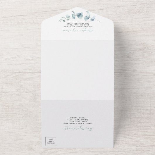 Minimalistisch groen olievlek all in one uitnodiging (Buitenkant)