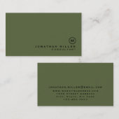 Minimalistisch groen olive-monogram visitekaartje (Voorkant / Achterkant)