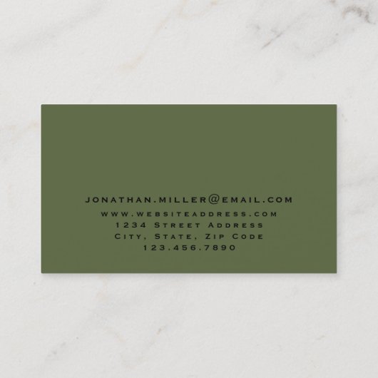 Minimalistisch groen olive-monogram visitekaartje (Achterkant)