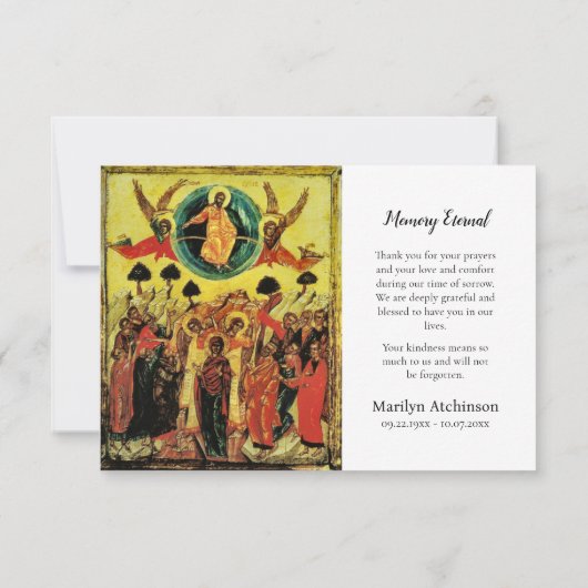 Minimalistisch groen Orthodoxe Christelijke begraf Bedankkaart (Achterkant)