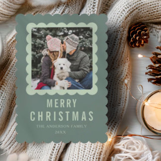 Minimalistisch groen prettig kerstfeest 1 foto vak feestdagenkaart