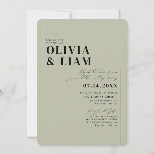 Minimalistisch groen Sage All One RSVP QR Code Wed Kaart (Voorkant)