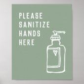 Minimalistisch Groen Sanitize Handen hier Poster (Voorkant)