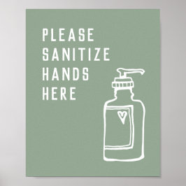 Minimalistisch Groen Sanitize Handen hier Poster