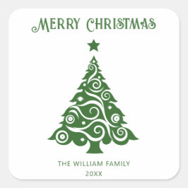 Minimalistisch groen script vrolijke kerstboom vierkante sticker