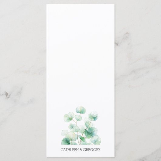 Minimalistisch groen thema Eucalyptus bruiloft Menu (Achterkant)