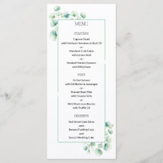 Minimalistisch groen thema Eucalyptus bruiloft Menu