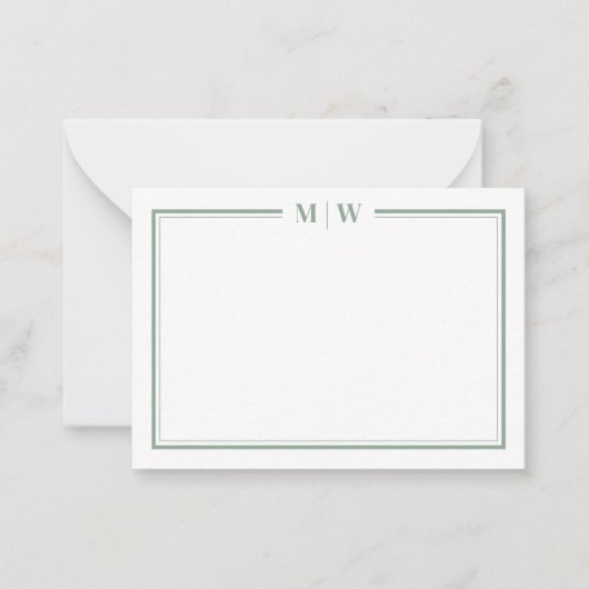 Minimalistisch groen twee-grens monogram notitiekaartje (Voorkant)
