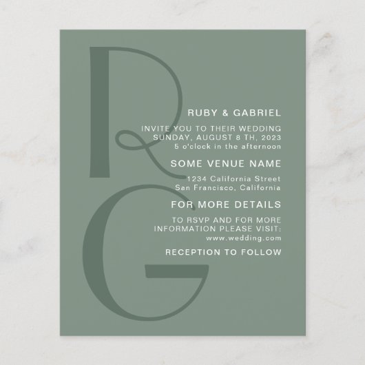 Minimalistisch groen Typografiemonogram Weddenscha Flyer (Voorkant)