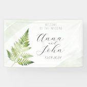 Minimalistisch groen varen trouwbord spandoek (Horizontaal)