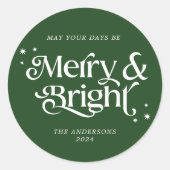 Minimalistisch groen vrolijk & helder kerstfeest ronde sticker (Voorkant)