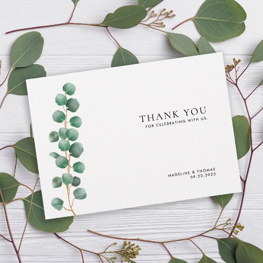 Minimalistisch groen Waterverf verlaat bruiloft Bedankkaart