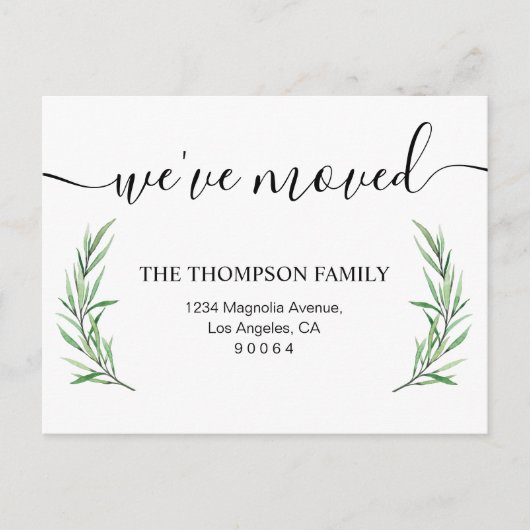 Minimalistisch groen We hebben verhuisd New Home V Aankondigingskaart (Voorkant)
