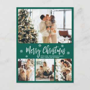 Minimalistisch groen wit 4 Fotocollage kerst Briefkaart