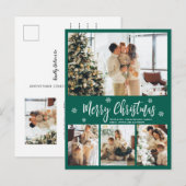 Minimalistisch groen wit 4 Fotocollage kerst Briefkaart (Voorkant / Achterkant)