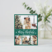 Minimalistisch groen wit 4 Fotocollage kerst Briefkaart (Staand voorkant)