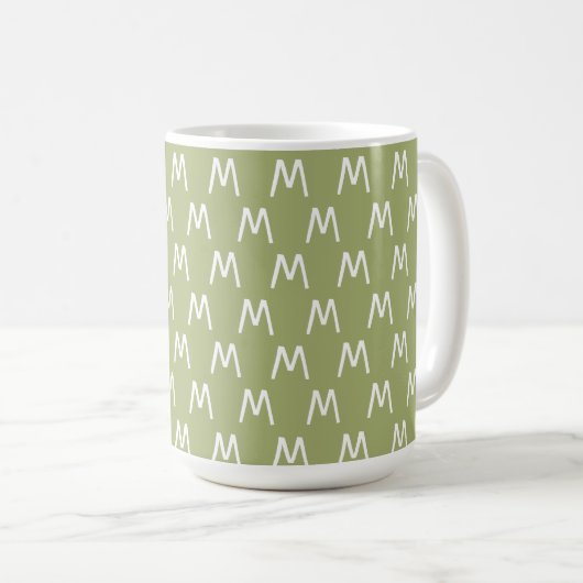 Minimalistisch groen-wit monogram koffiemok (Voorkant rechts)