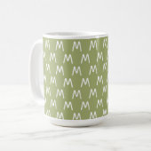 Minimalistisch groen-wit monogram koffiemok (Voorkant links)