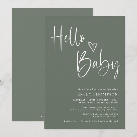 Minimalistisch groen wit neutraal Baby shower Kaart (Voorkant / Achterkant)