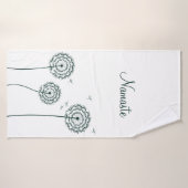 Minimalistisch Groen Wit Paardebloem Yoga Namaste Badhanddoek (Badhanddoek)