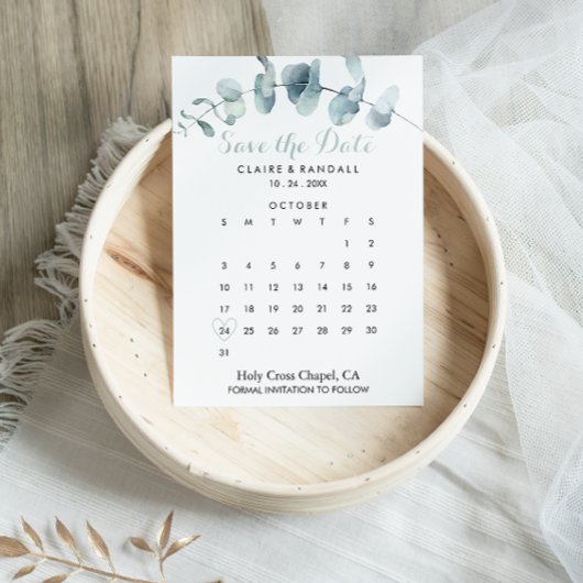 Minimalistisch groen wit sparen de kalender van de save the date