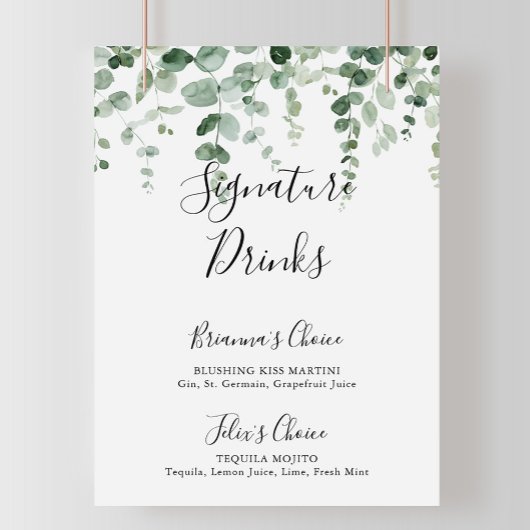 Minimalistisch Groene Eucalyptus Signature Drinken Poster