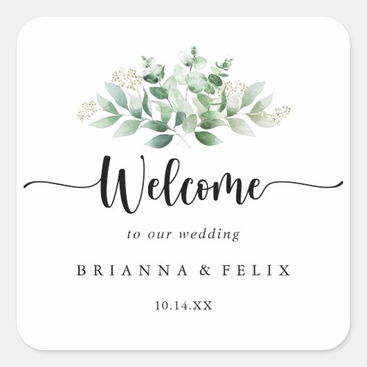 Minimalistisch Groene Eucalyptus Weddenschap Welko Vierkante Sticker (Voorkant)