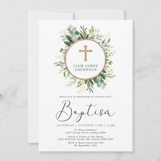 Minimalistisch Groene Goud Botanische Greenery Bap Kaart (Voorkant)