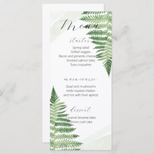 Minimalistisch Groene Varen Bruiloft Menu (Voorkant / Achterkant)