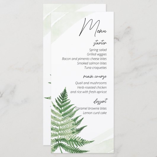 Minimalistisch Groene Varen Bruiloft Menu (Voorkant / Achterkant)