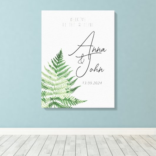 Minimalistisch Groene Varen Trouwteken Canvas Afdruk (Insitu (Houten vloer))