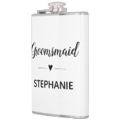 Minimalistisch Groomsmaid met naam script bruiloft Heupfles (Links)