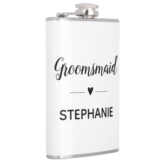 Minimalistisch Groomsmaid met naam script bruiloft Heupfles (Rechts)