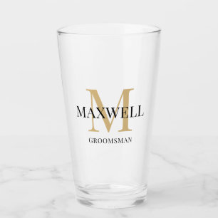 Minimalistisch Groomsman Black Gold Custom Monogra Glas