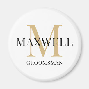 Minimalistisch Groomsman Black Gold Custom Monogra Magneet