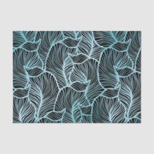 Minimalistisch groot blauw blad boven zwart botani tissuepapier