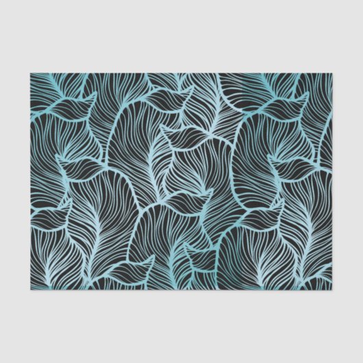 Minimalistisch groot blauw blad boven zwart botani tissuepapier (Voorkant)