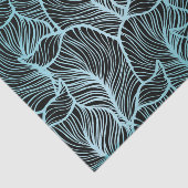 Minimalistisch groot blauw blad boven zwart botani tissuepapier (Detail)