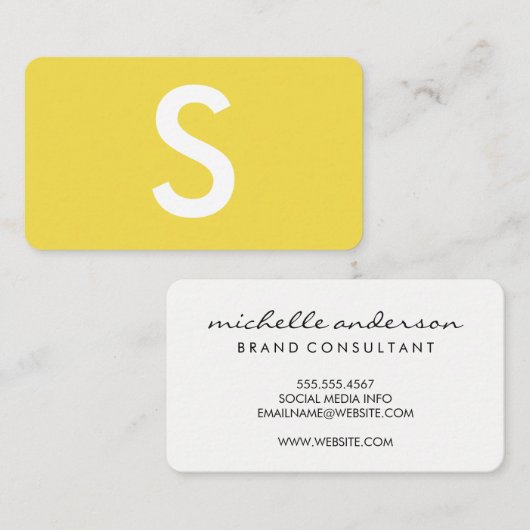 Minimalistisch groot monogram/geel visitekaartje (Voorkant / Achterkant)