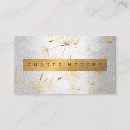 Minimalistisch Grungy Gold Dandelion Confetti Silv Visitekaartje (Voorkant)