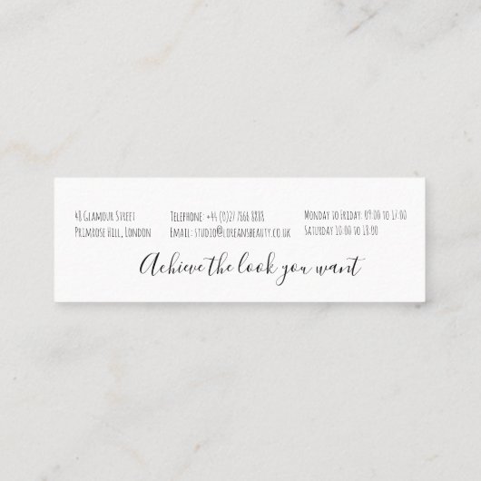 Minimalistisch Haarstylist bruid golvend haar chiq Mini Visitekaartje (Achterkant)