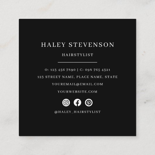 Minimalistisch Haarstylist Modern Chic Visitekaart Vierkante Visitekaartje (Achterkant)
