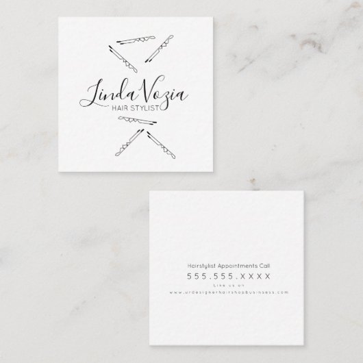 Minimalistisch haarzwart wit vierkante visitekaartje (Voorkant / Achterkant)