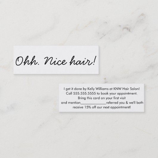 Minimalistisch Hair Stylist Hair Salon Referral Mi Mini Visitekaartje (Voorkant / Achterkant)